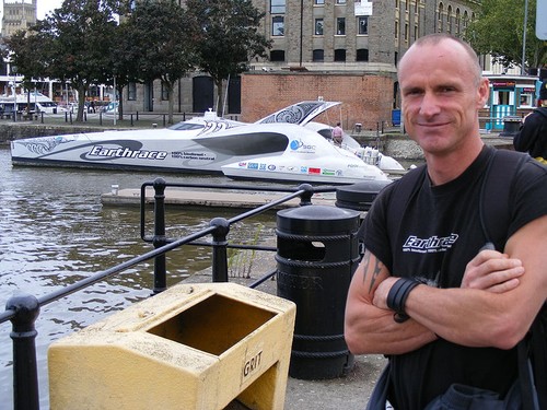 Turtle Pete Bethune with ill-fated Ady Gil, then named Earthrace, in 2008 ©  SW